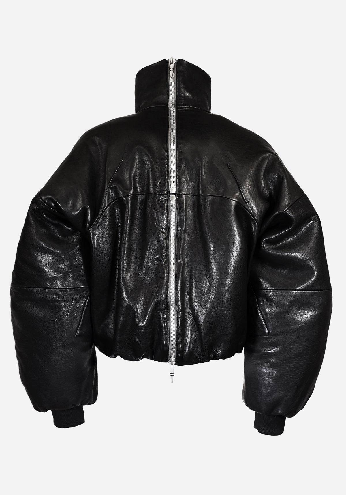 "HEXADRONE" LAYERED BACKZIP TANK LEATHER COLLARED BOMBER JACKET