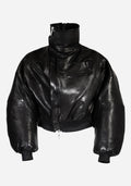 "HEXADRONE" LAYERED BACKZIP TANK LEATHER COLLARED BOMBER JACKET