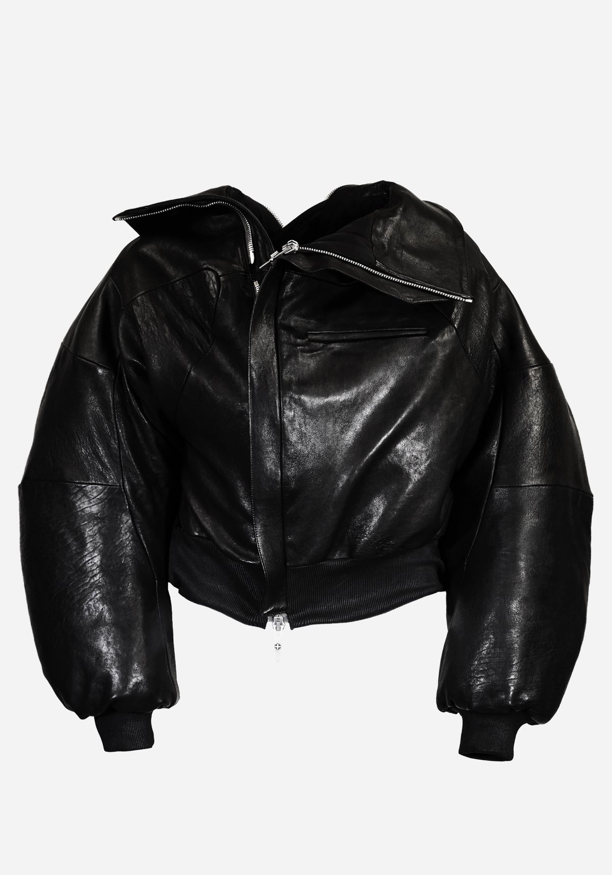 "HEXADRONE" LAYERED BACKZIP TANK LEATHER COLLARED BOMBER JACKET