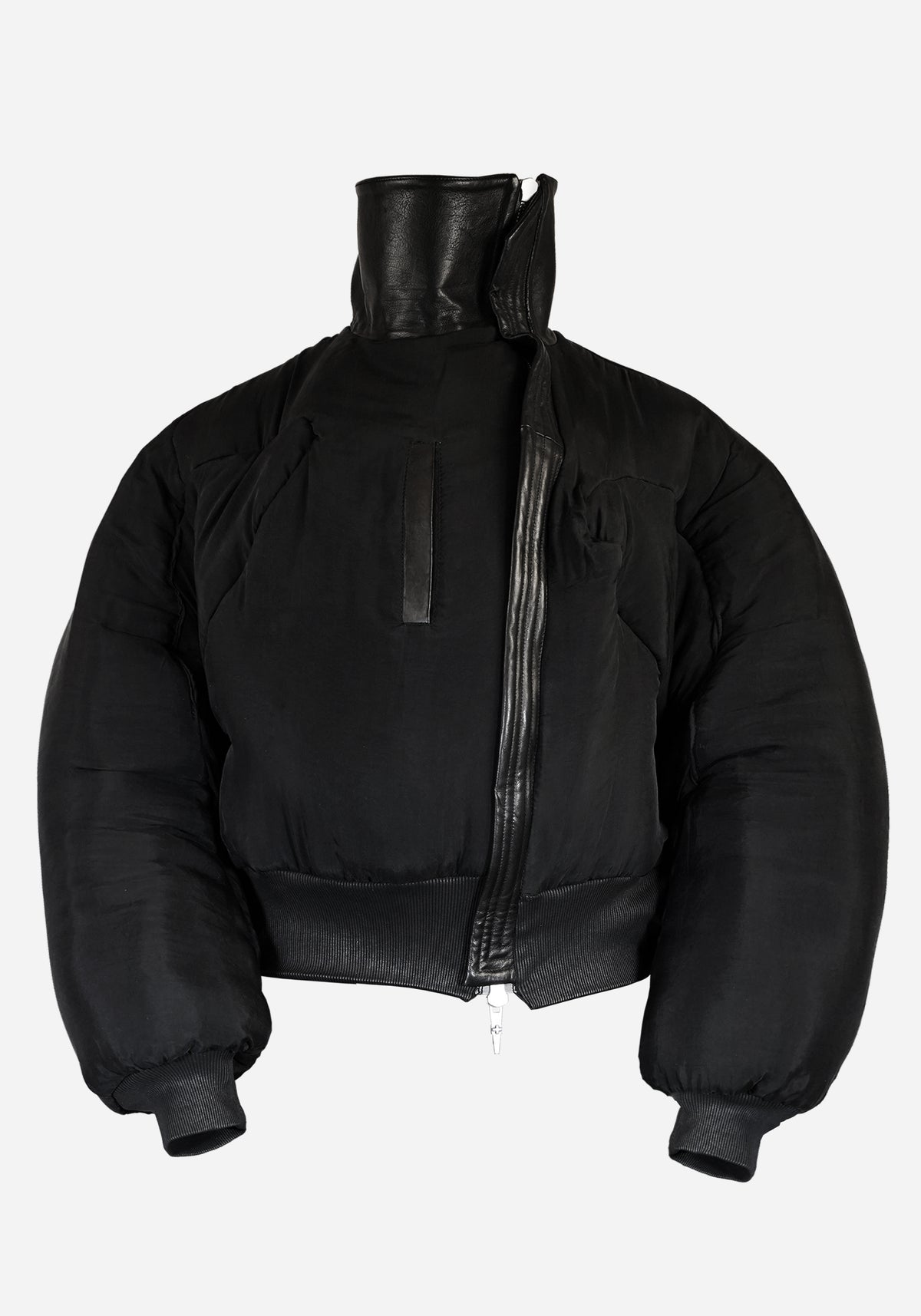 "HEXADRONE" LAYERED BACKZIP TANK LEATHER COLLARED BOMBER JACKET