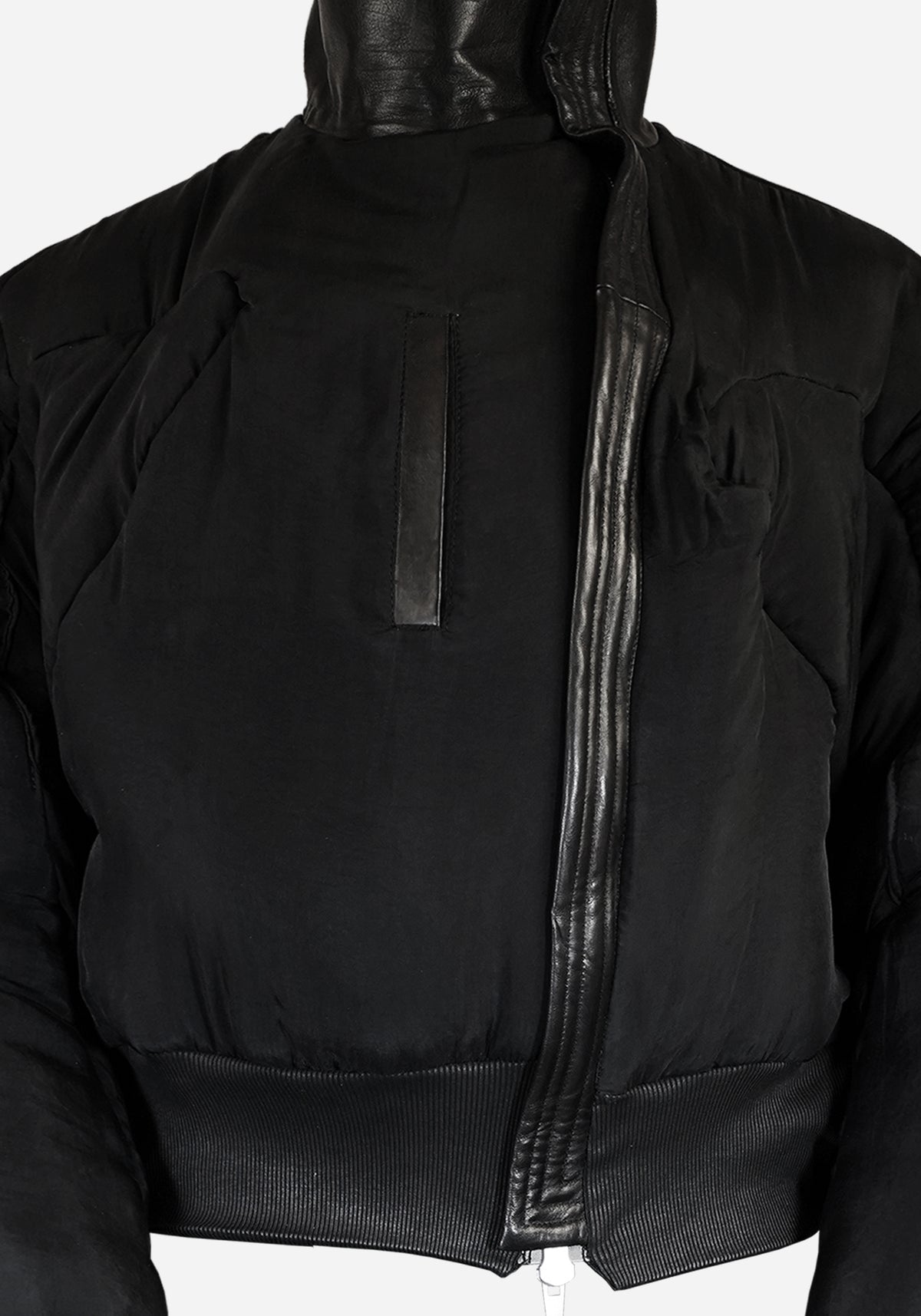"HEXADRONE" LAYERED BACKZIP TANK LEATHER COLLARED BOMBER JACKET