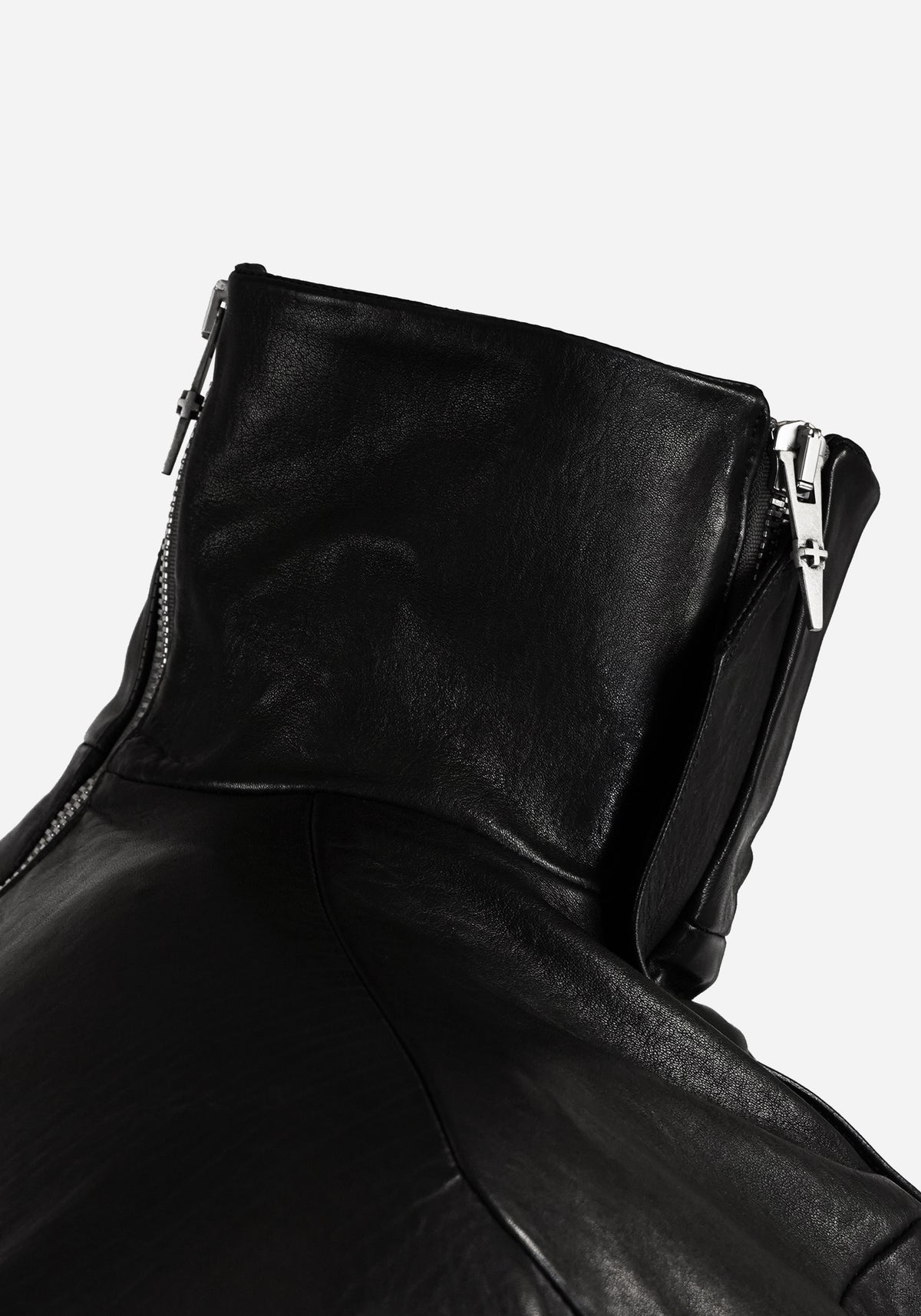"HEXADRONE" LAYERED BACKZIP TANK LEATHER COLLARED BOMBER JACKET