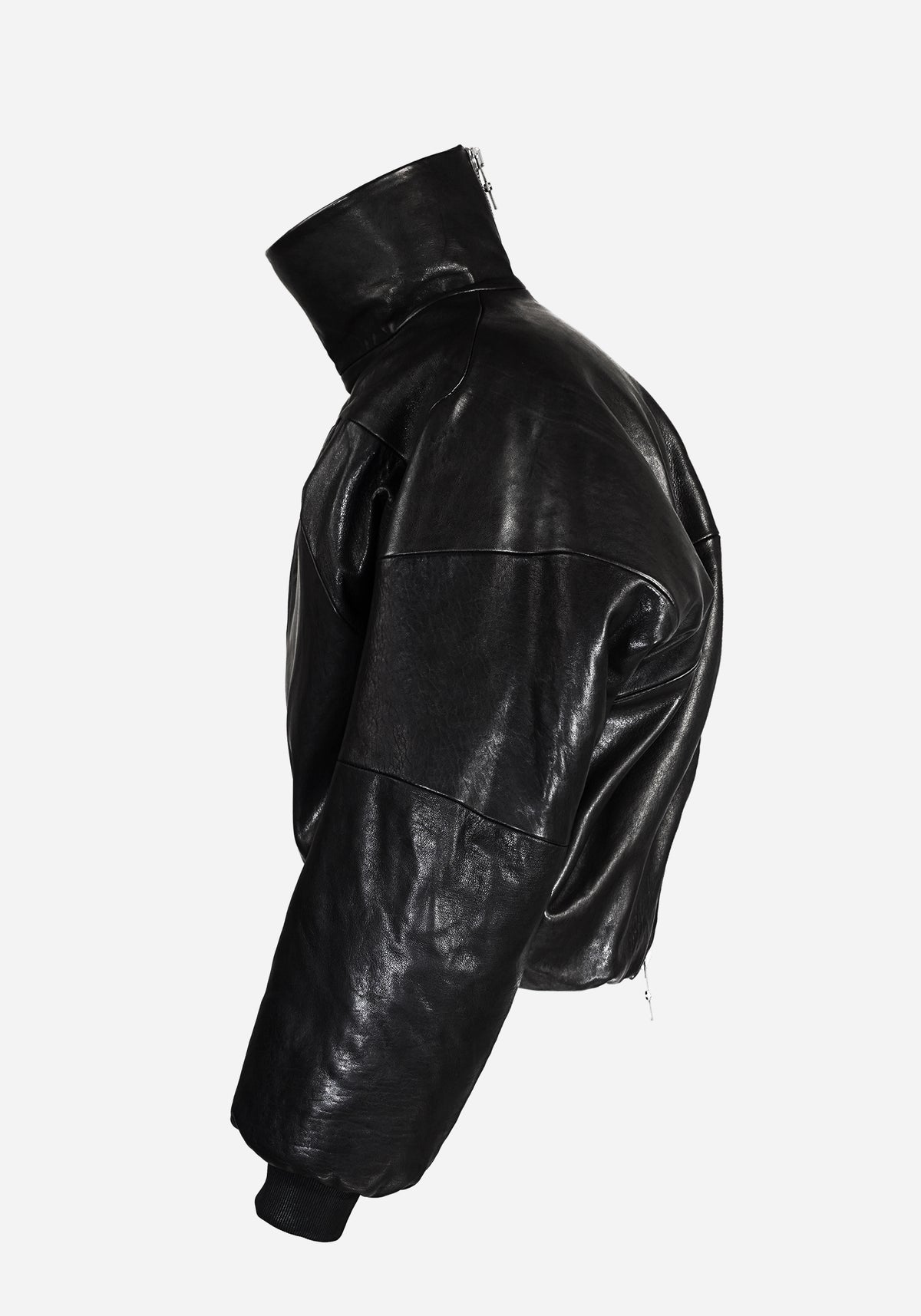 "HEXADRONE" LAYERED BACKZIP TANK LEATHER COLLARED BOMBER JACKET