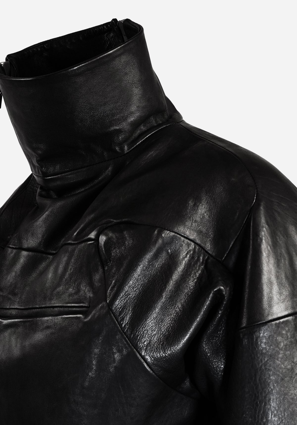 "HEXADRONE" LAYERED BACKZIP TANK LEATHER COLLARED BOMBER JACKET