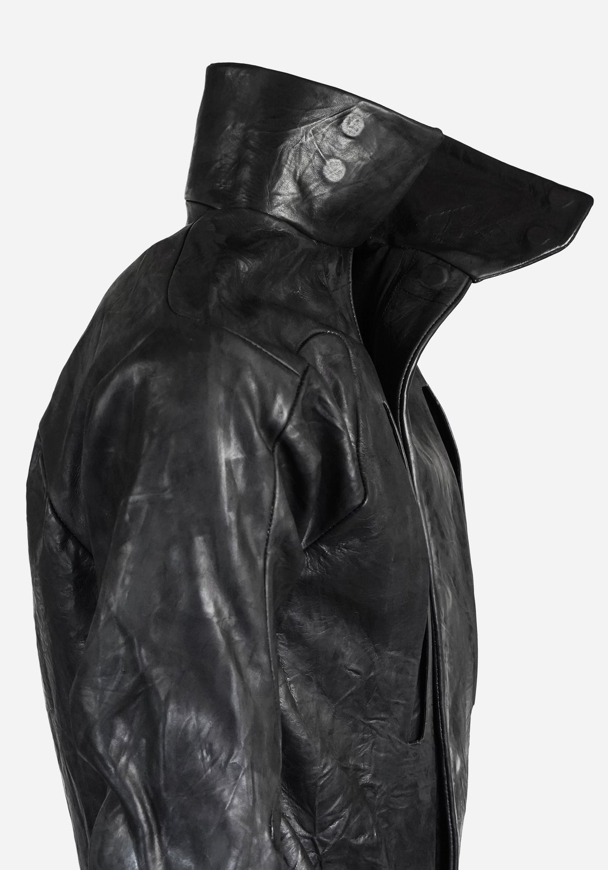 “MAGNUMO” SS LAYERED MORPHED BLADE PROSTHETICA OPEN-WORK BULL LEATHER JACKET - EQUINOX