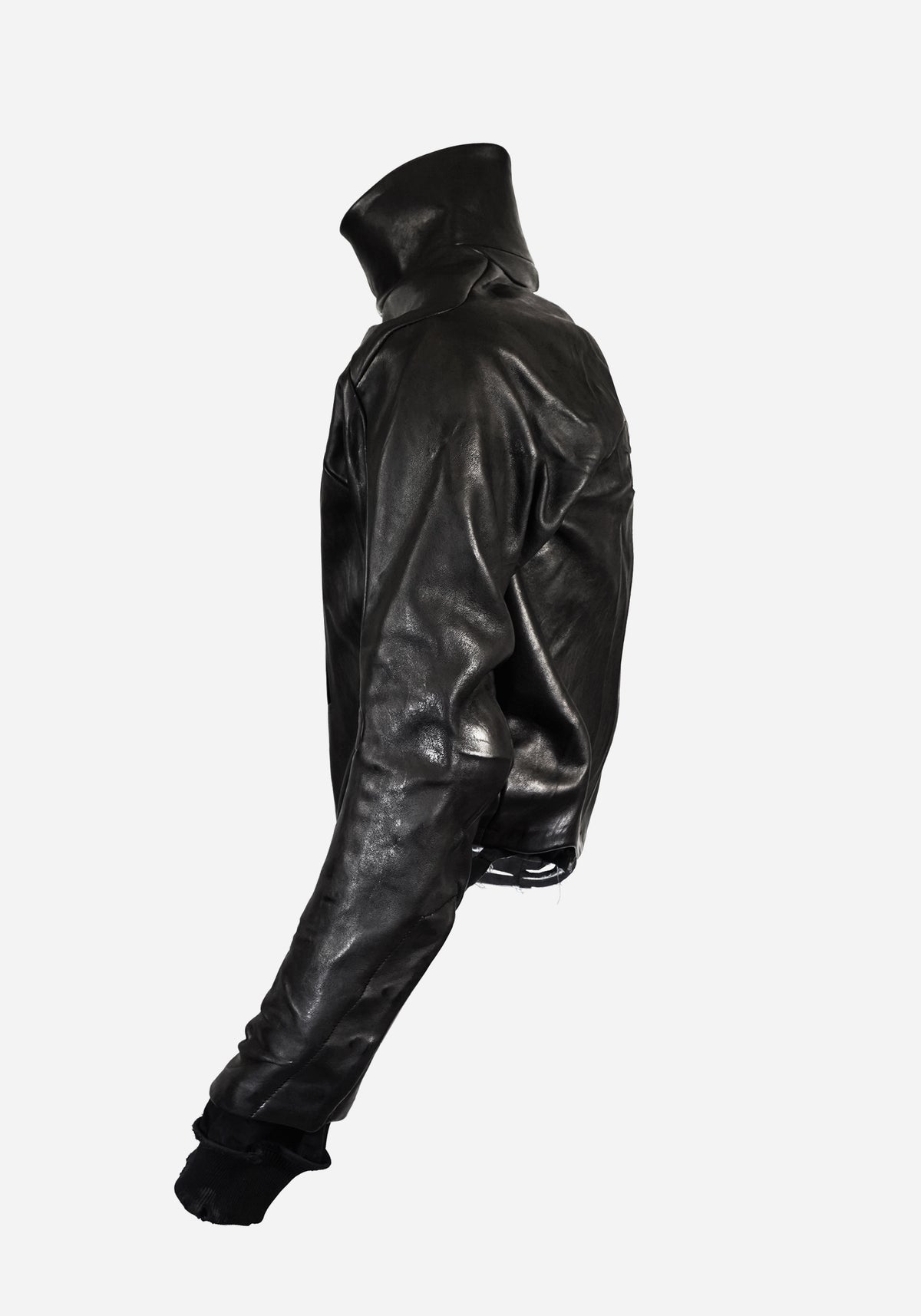 “MAGNUMO” SS LAYERED MORPHED BLADE PROSTHETICA DISTRESSED OPEN-WORK LEATHER JACKET