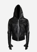 “BOZOMANE” MORPHED CHESTUS PROSTETIC HOODED LEATHER JACKET