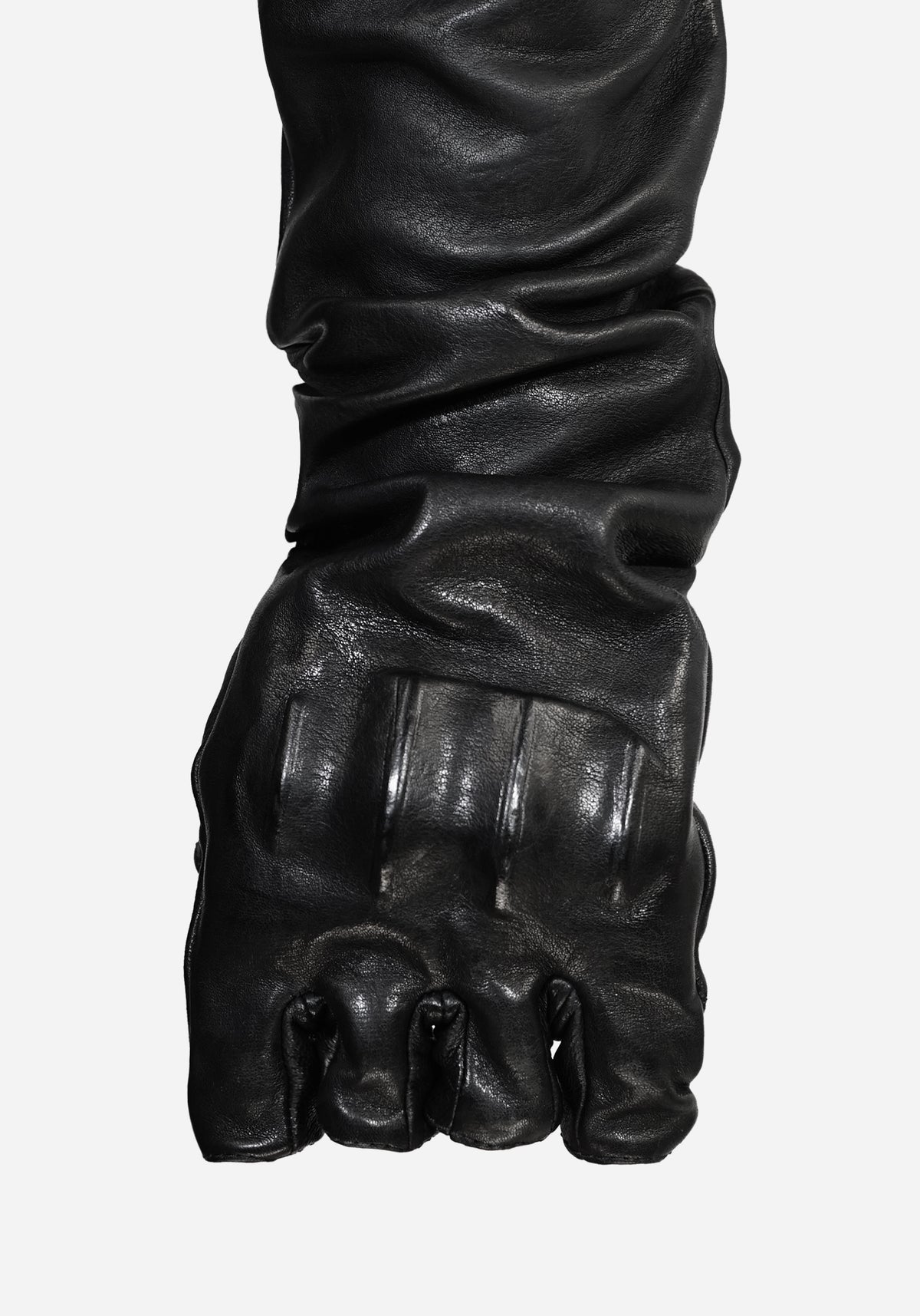 “BOZOMANE” MORPHED CHESTUS PROSTETIC HOODED LEATHER JACKET