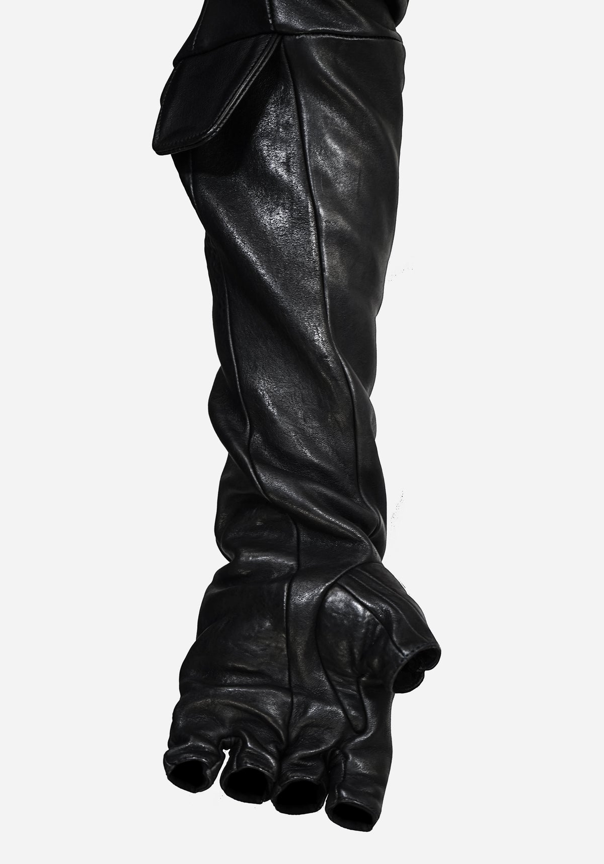 “BOZOMANE” MORPHED CHESTUS PROSTETIC HOODED LEATHER JACKET