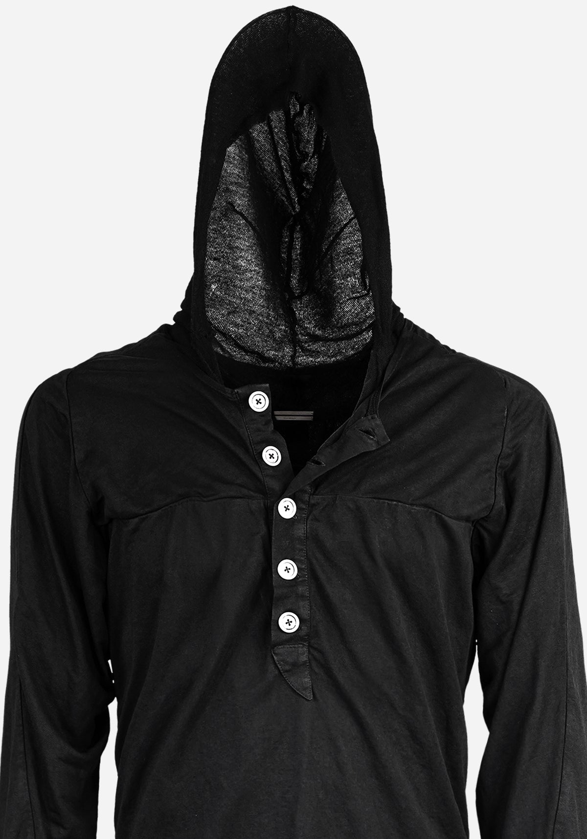“BODO” HOUSETECK LAYERED ATLAS HOODED BUTTON UP LONG SLEEVE
