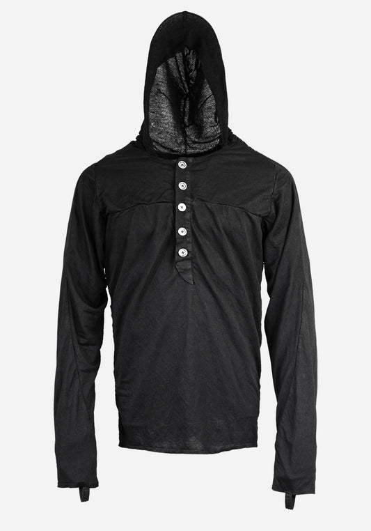 “BODO” HOUSETECK LAYERED ATLAS HOODED BUTTON UP LONG SLEEVE