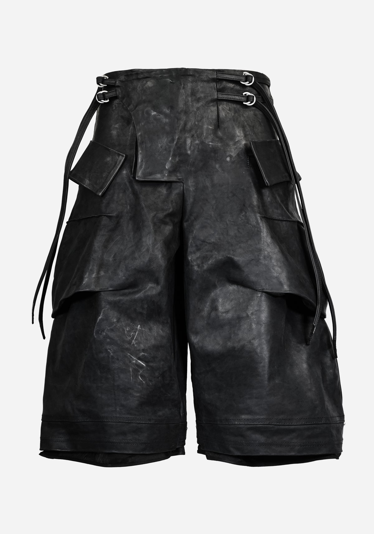 “GALLAN” LAYERED CURSAR BONDAGE NUBUK FENCING MOTOCARGO SHORTS