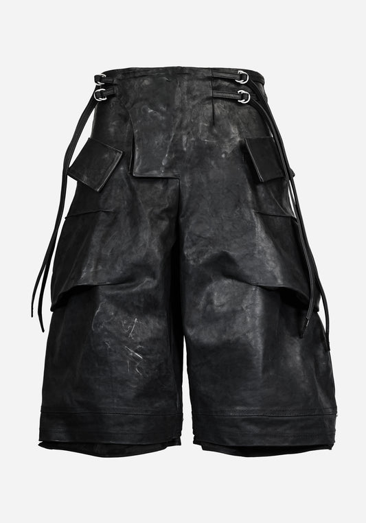 “GALLAN” LAYERED CURSAR BONDAGE NUBUK FENCING MOTOCARGO SHORTS