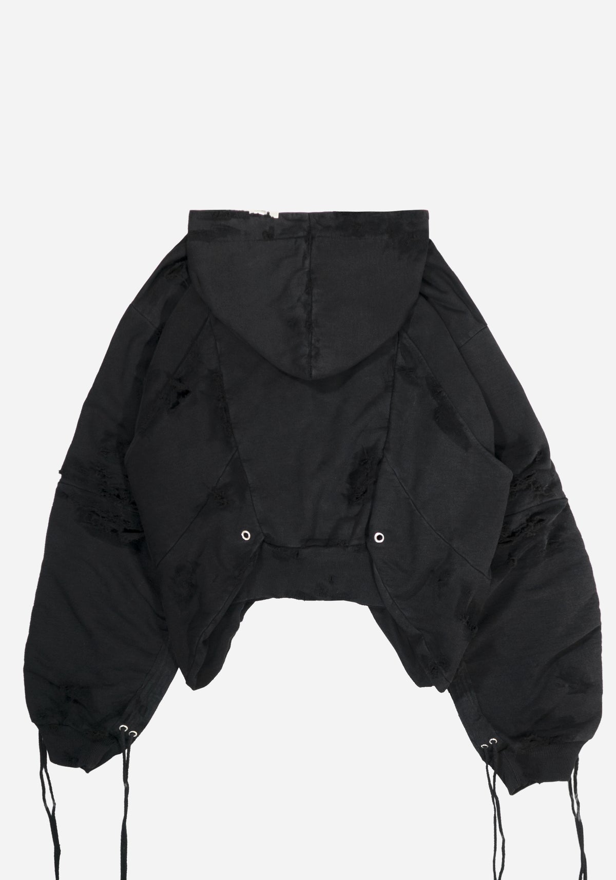 "GOLUCIDA" LAYERED JUMBO ZIPPER DISTRESSED CARGO HOODIE - THRASHED
