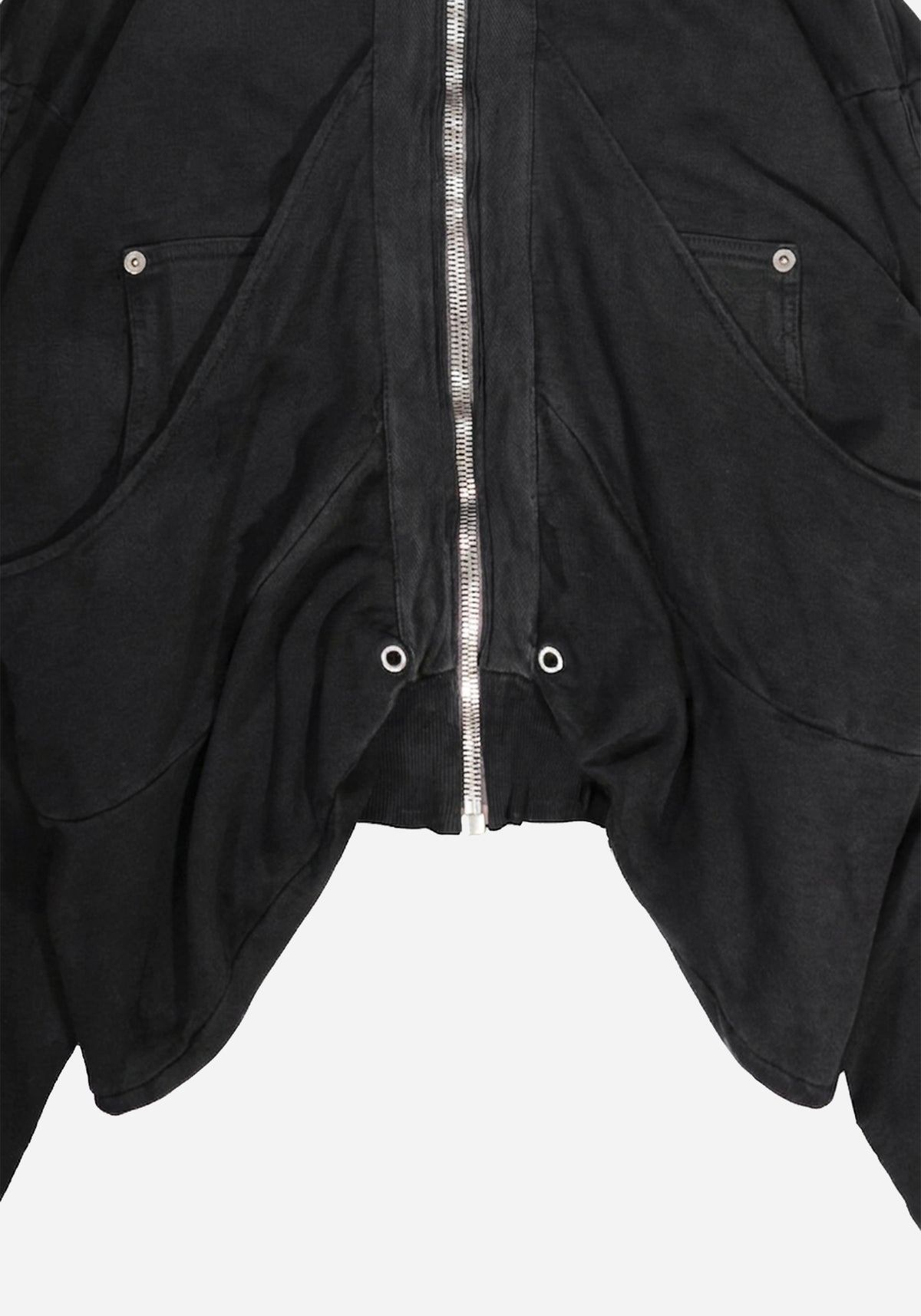 "GOLUCIDA" LAYERED JUMBO ZIPPER DISTRESSED CARGO HOODIE - DARKOZONE