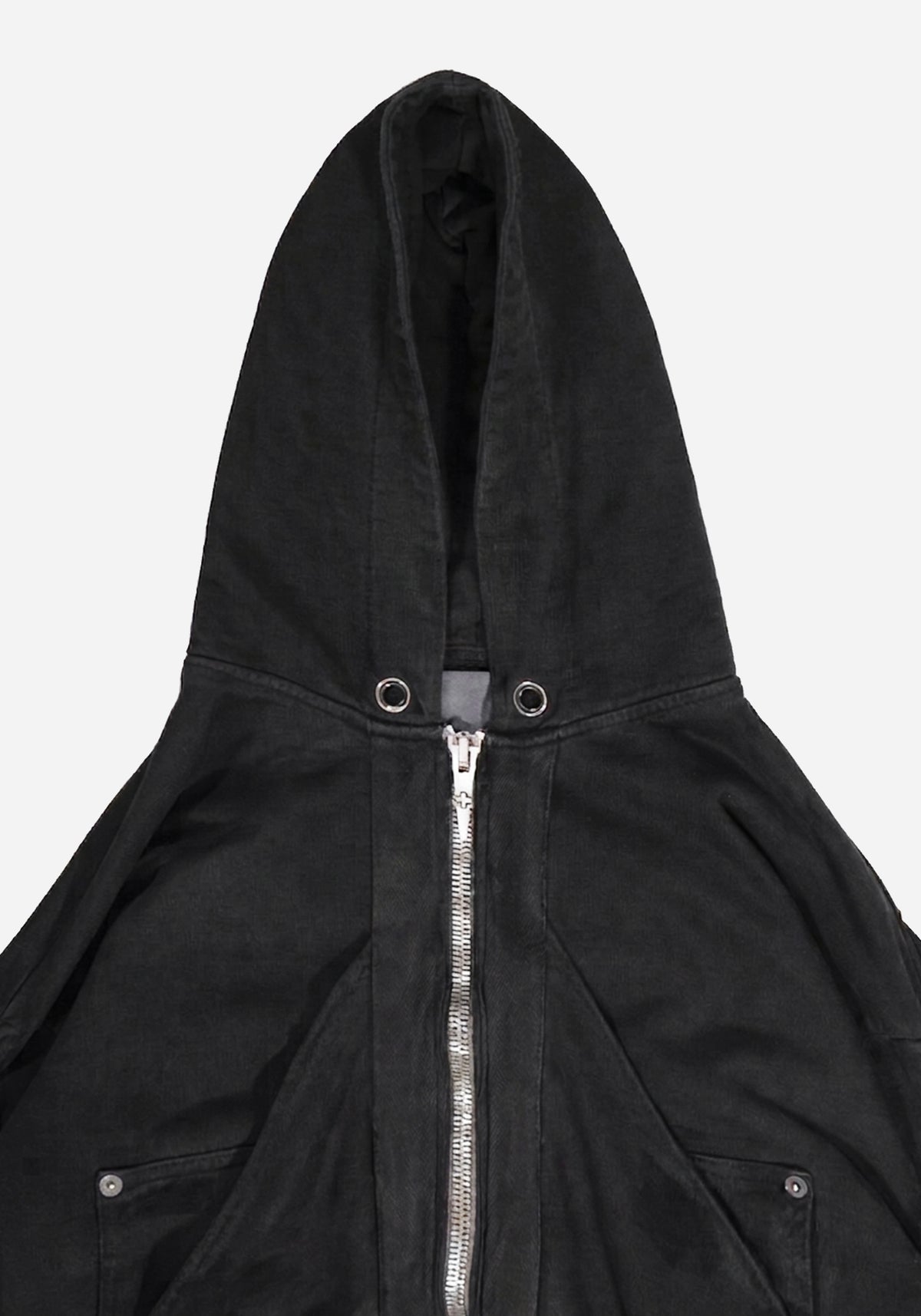 "GOLUCIDA" LAYERED JUMBO ZIPPER DISTRESSED CARGO HOODIE - DARKOZONE