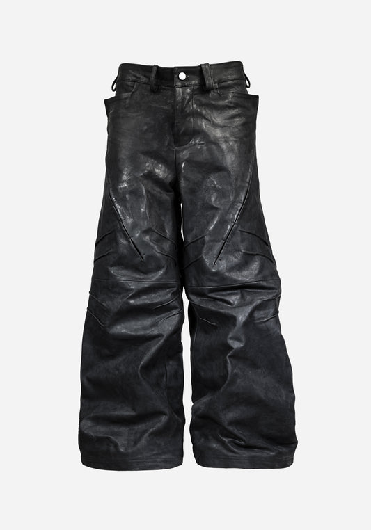 “HOLOSTAR” LAYERED INSERTED BOOTCUT NUBUK PANTS