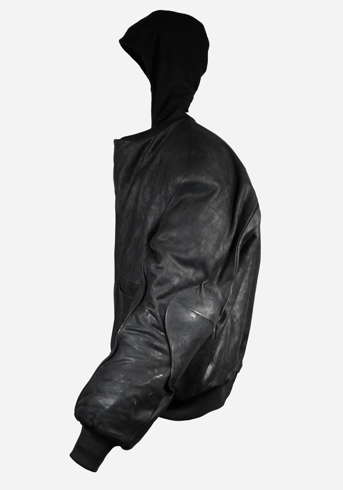 “MASTERONE” MAGNETIC LAYERED MORPHED TEMPLAR PROSTHETIC ATLAS HOODED NUBUK BOMBER JACKET