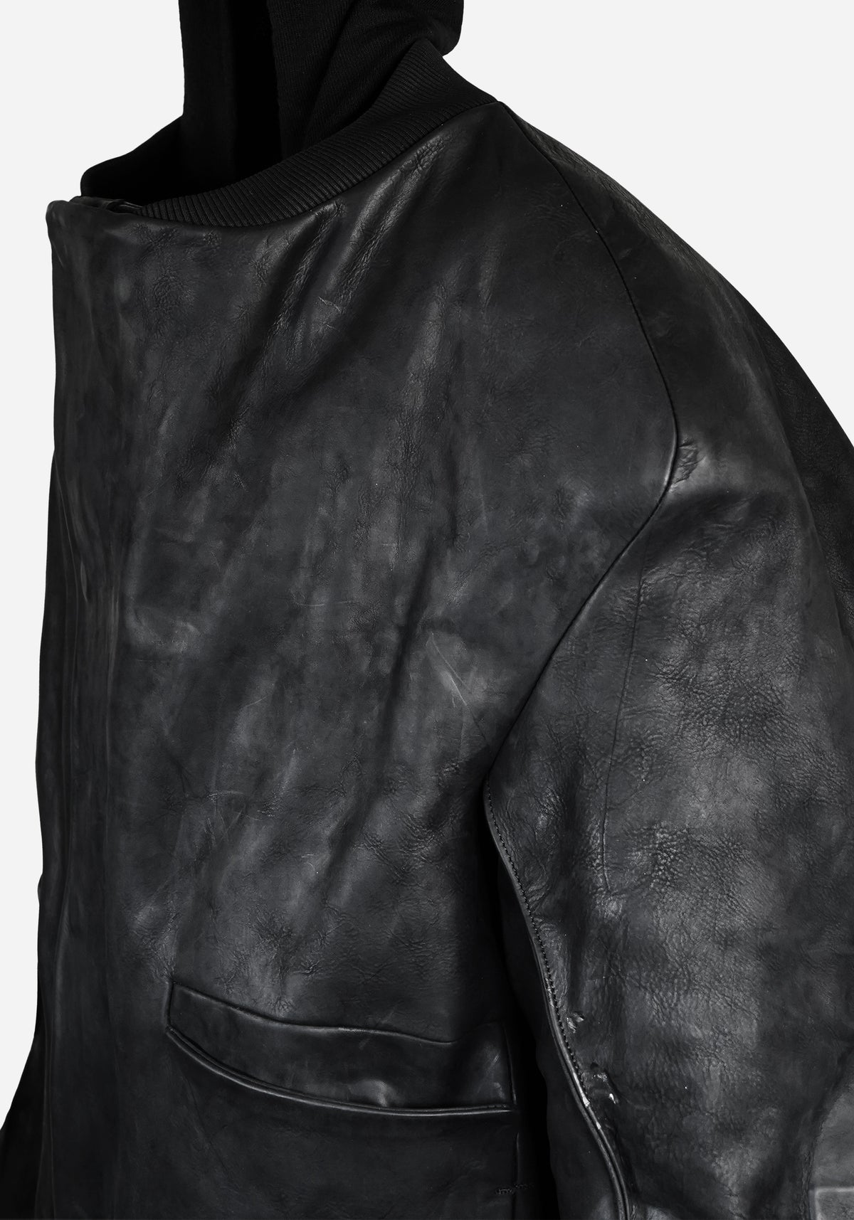 “MASTERONE” MAGNETIC LAYERED MORPHED TEMPLAR PROSTHETIC ATLAS HOODED NUBUK BOMBER JACKET