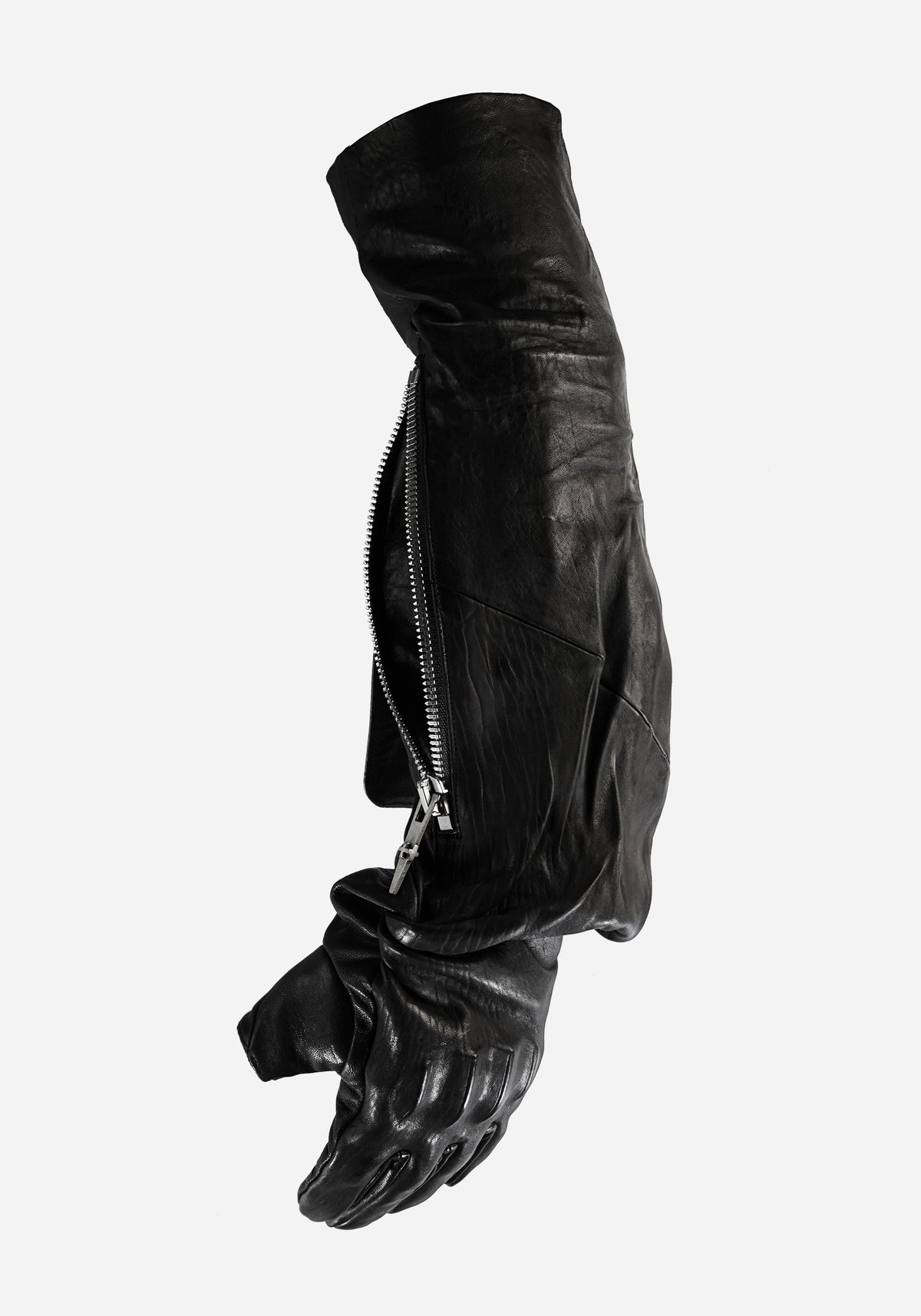 “EXAGOTO” MORPHED CHESTUS PROSTHETIC EXTENDED KNOT LEATHER ZIPPER CARGO GLOVES