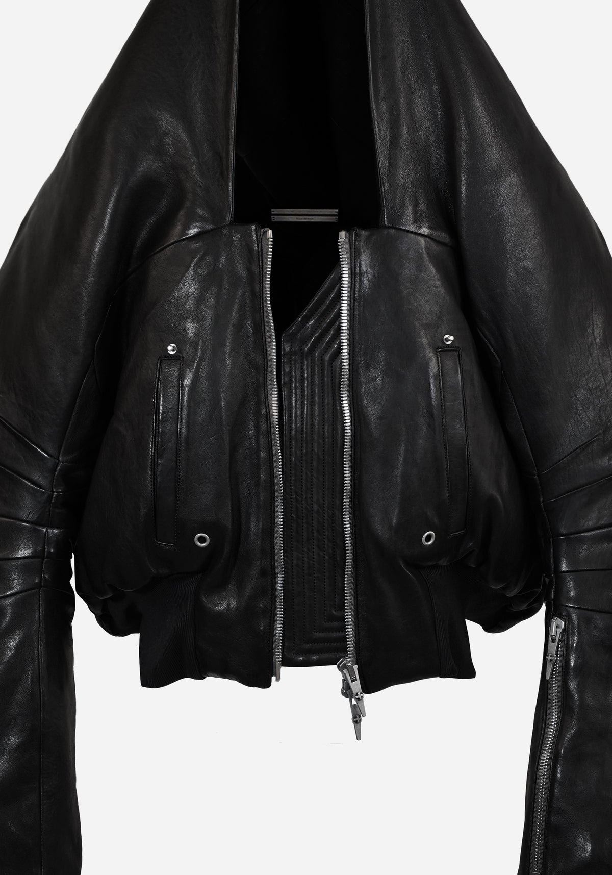 “METHASTERONE” LEATHER MAC BOMBER JACKET