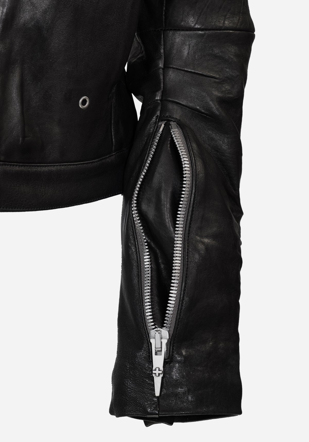 “MACBETHO” MAGNETIC LAYERED LEATHER MAC JACKET