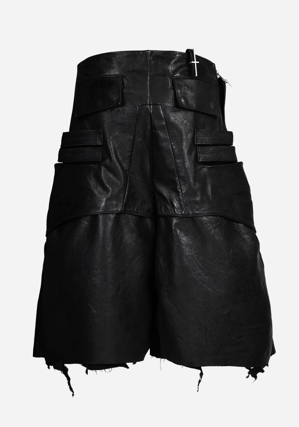 “RAMMERTECK” LAYERED DEFENDER OPEN-WORK CARGO LEATHER SHORTS