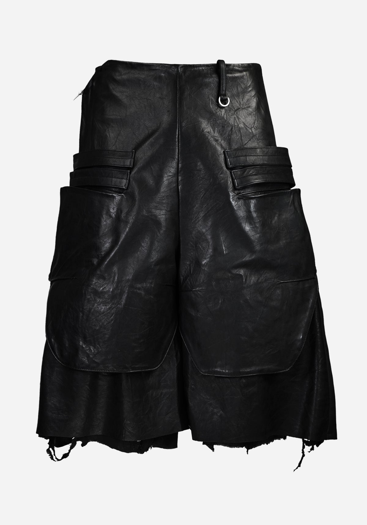 “RAMMERTECK” LAYERED DEFENDER OPEN-WORK CARGO LEATHER SHORTS