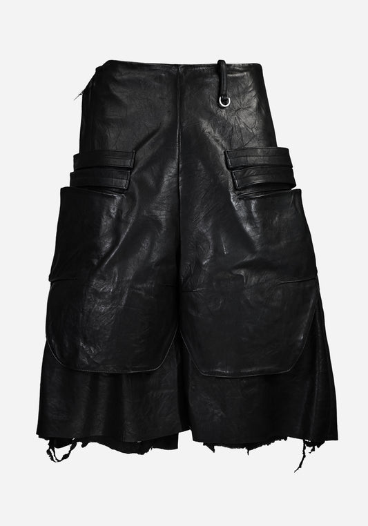 “RAMMERTECK” LAYERED DEFENDER OPEN-WORK CARGO LEATHER SHORTS