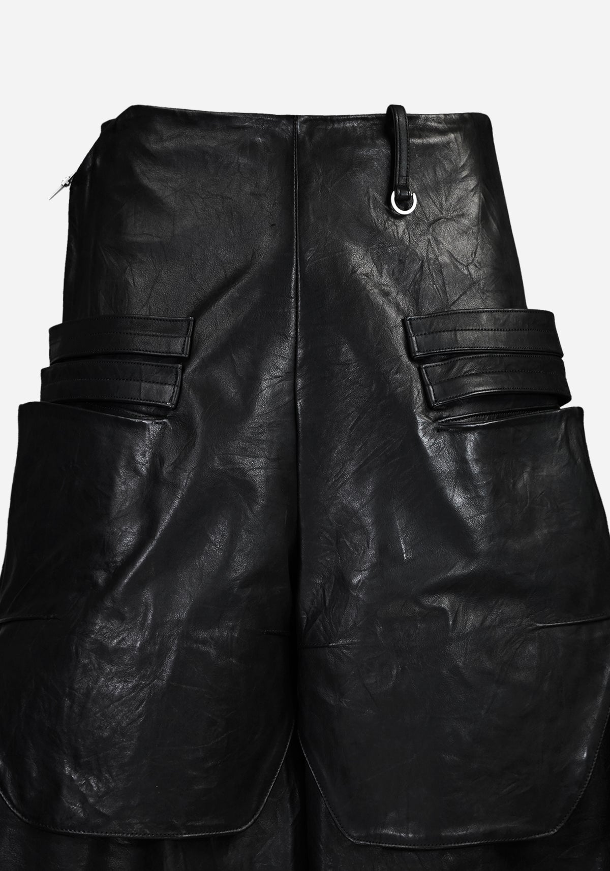 “RAMMERTECK” LAYERED DEFENDER OPEN-WORK CARGO LEATHER SHORTS