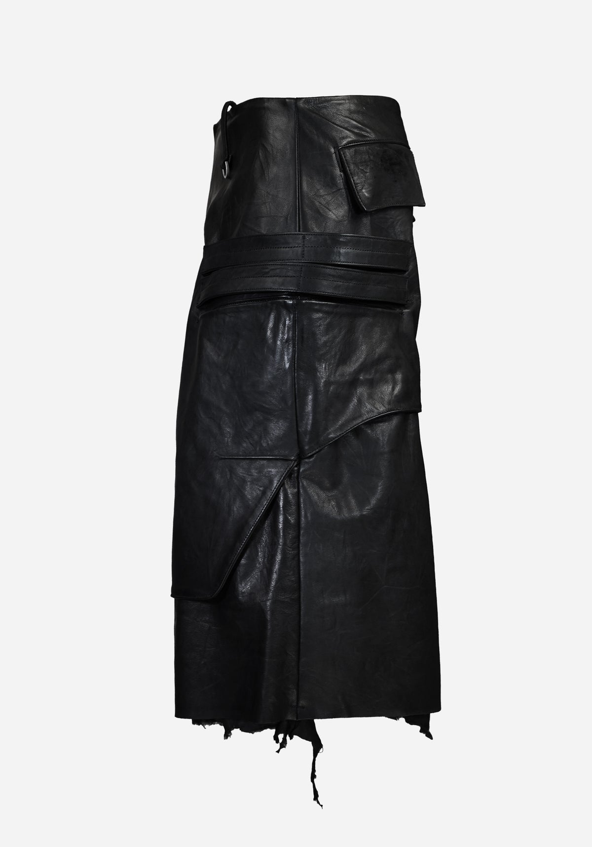 “RAMMERTECK” LAYERED DEFENDER OPEN-WORK CARGO LEATHER SHORTS