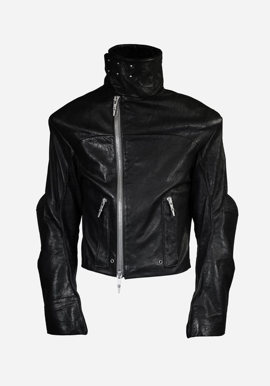 “INNHABITIST” LAYERED MORPHED TEMPLAR PROSTHETICA BIKER LEATHER JACKET