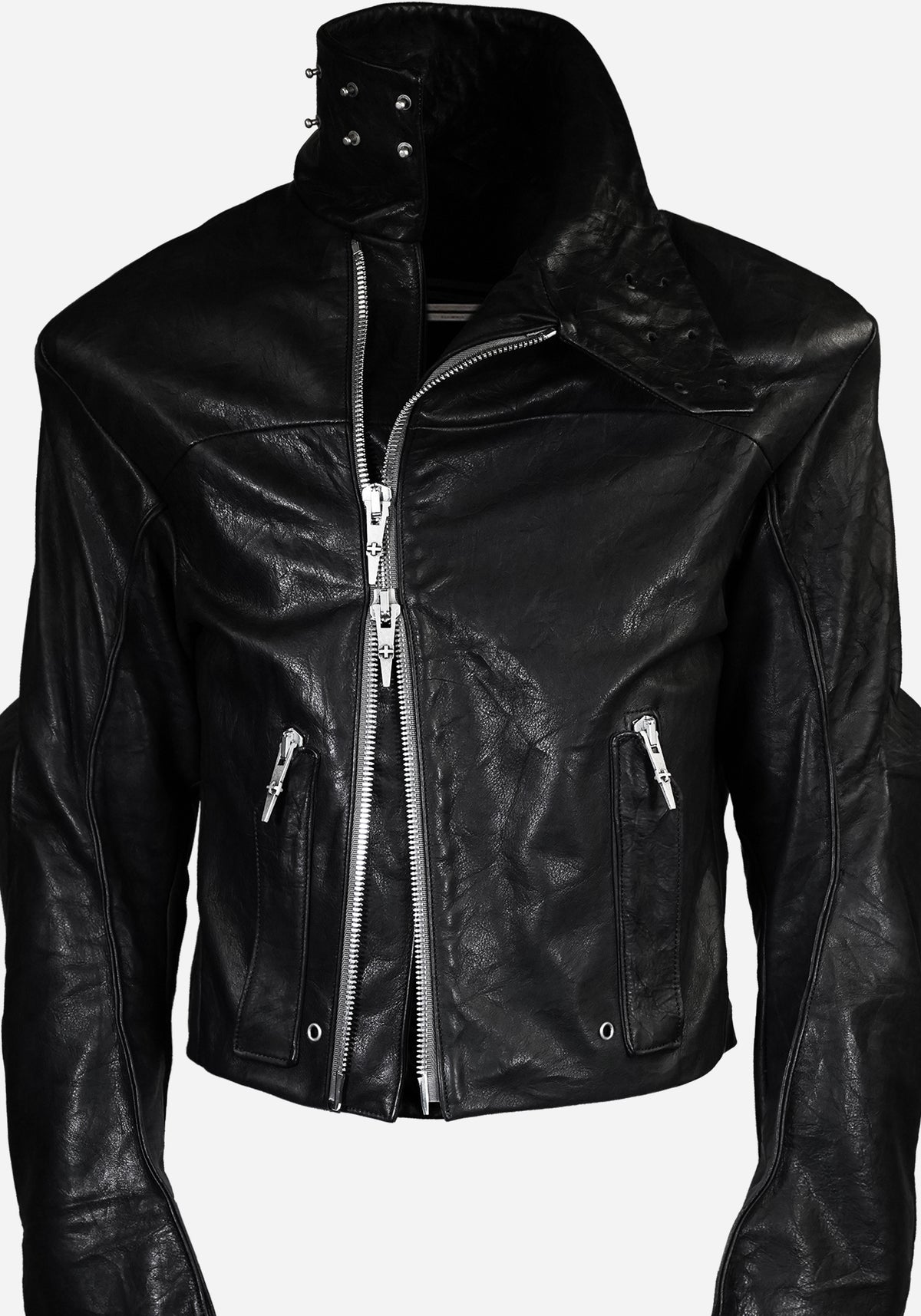 “INNHABITIST” LAYERED MORPHED TEMPLAR PROSTHETICA BIKER LEATHER JACKET