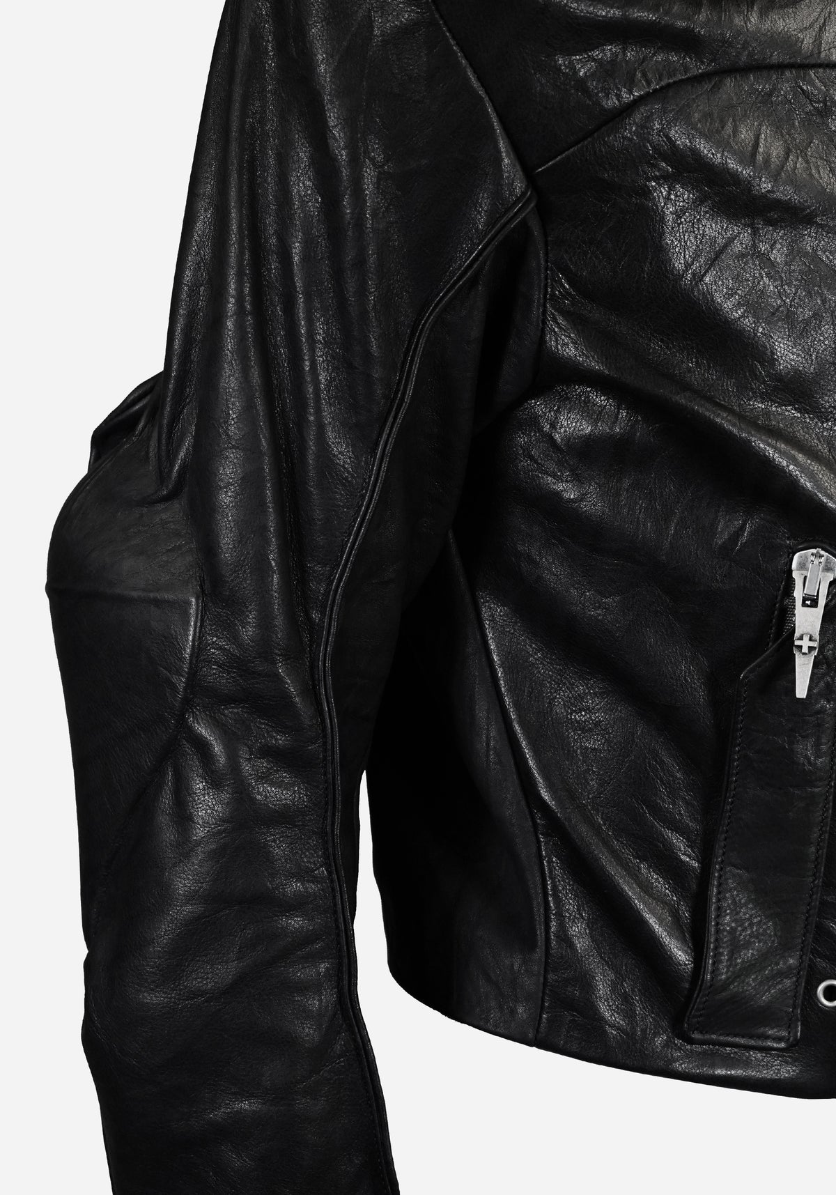 “INNHABITIST” LAYERED MORPHED TEMPLAR PROSTHETICA BIKER LEATHER JACKET
